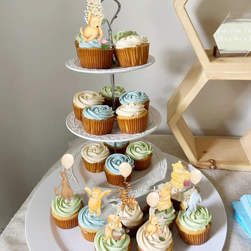 48 pièces de décorations de douche de bébé Winnie Cupcake Toppers Classic Pooh