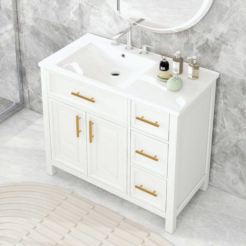 Meuble-lavabo avec lavabo et armoire avec tiroirs, Blanc