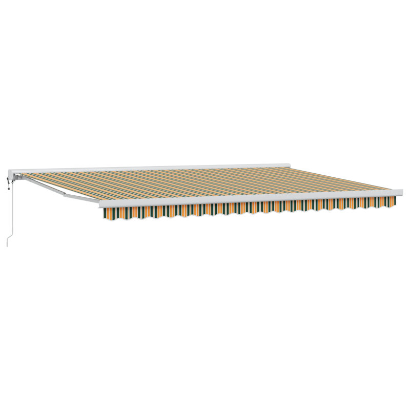 Ebern Designs Retractable Patio Awning, Green/Yellow Striped, 500 cm W x 300 cm D