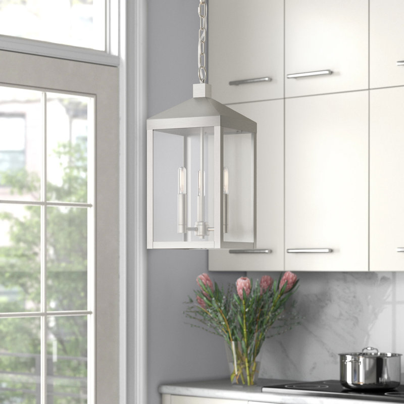 Lanterne suspendue d'extérieur à 3 lumières Inniss, Nickel brossé, H 18,5 po x l 8,25 po x P 8,25 po