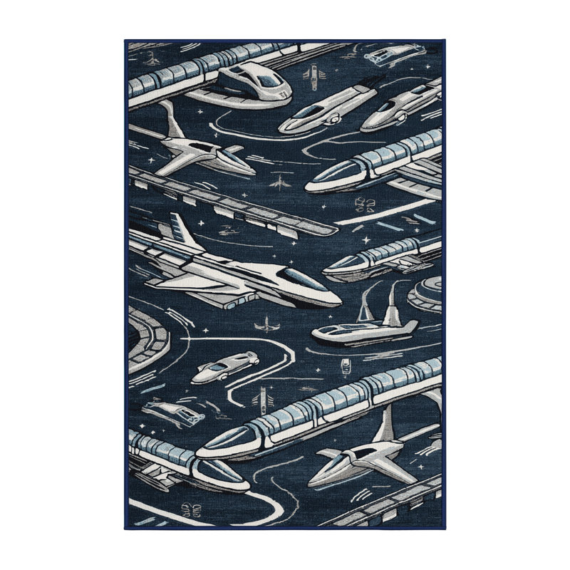 Machine Washable Transportation Gray Area Rug, Rectangle 2' x 3'