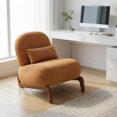 Fauteuil d'appoint sans accoudoirs avec pieds en bois massif, fauteuil de salon rembourré de tissu doux avec coussin épais, fauteuil de lecture confortable pour chambre, appartement, salle d'attente, balcon, siège décontracté confortable pour les petits espaces et la détente quotidienne
