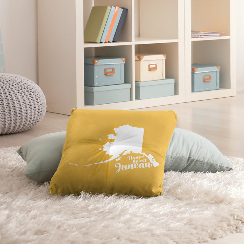 Reversible Throw Pillow, 30" H x 30" W, Yellow, Juneau/Alaska