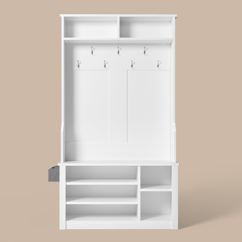 Delenna Hall Tree 39.37'' Wide with Bench and Shoe Storage, White