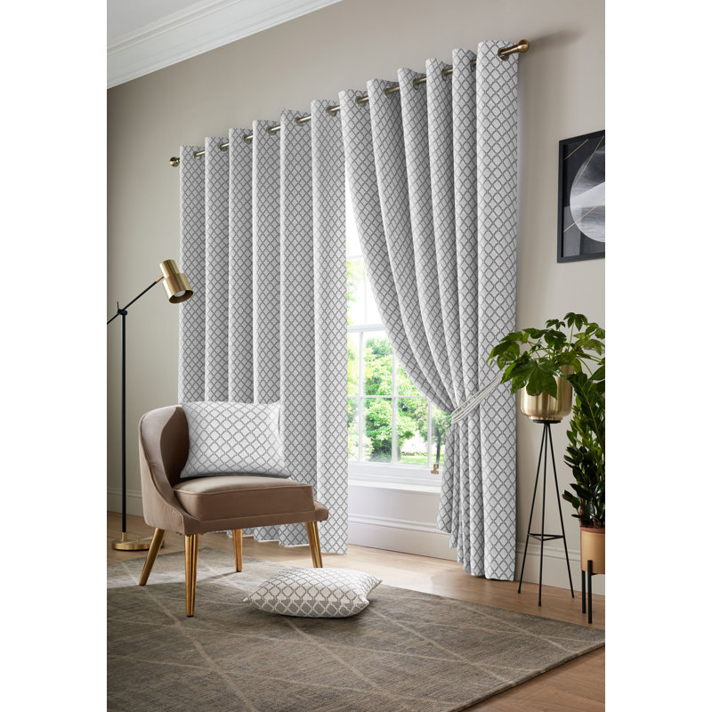 Dareece Cotswold Eyelet Ring Top Curtains, White/Silver, Width 167 x Drop 137 cm