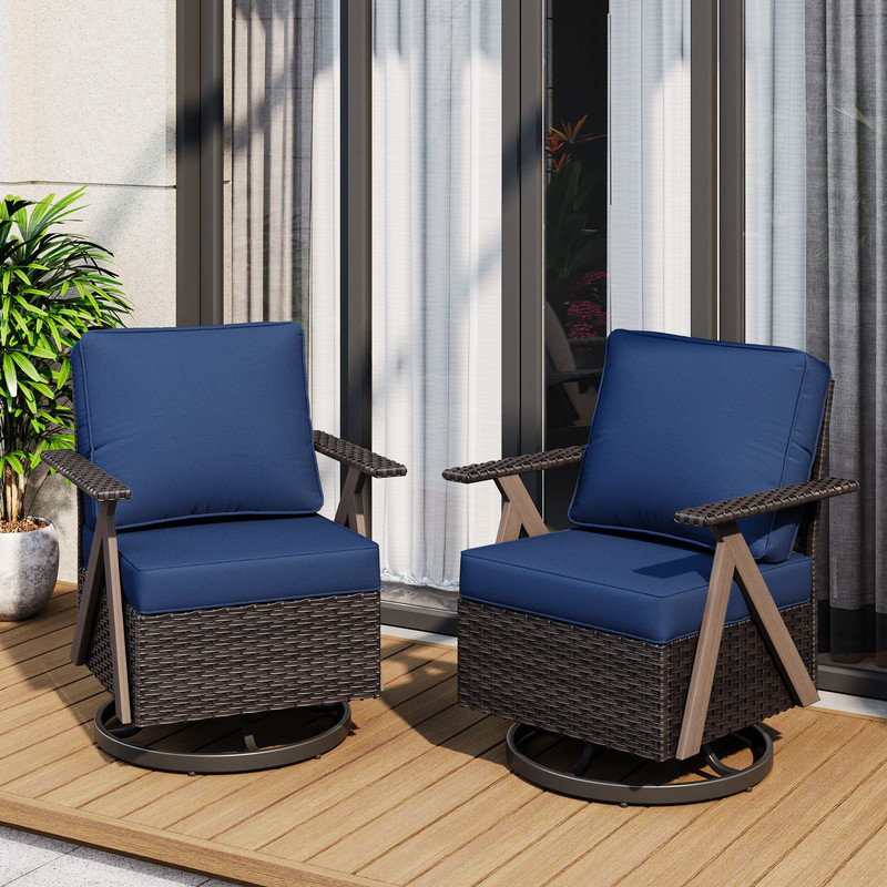 Polyethylene (PE) Wicker Outdoor Patio Sofa with Cushions, Blue