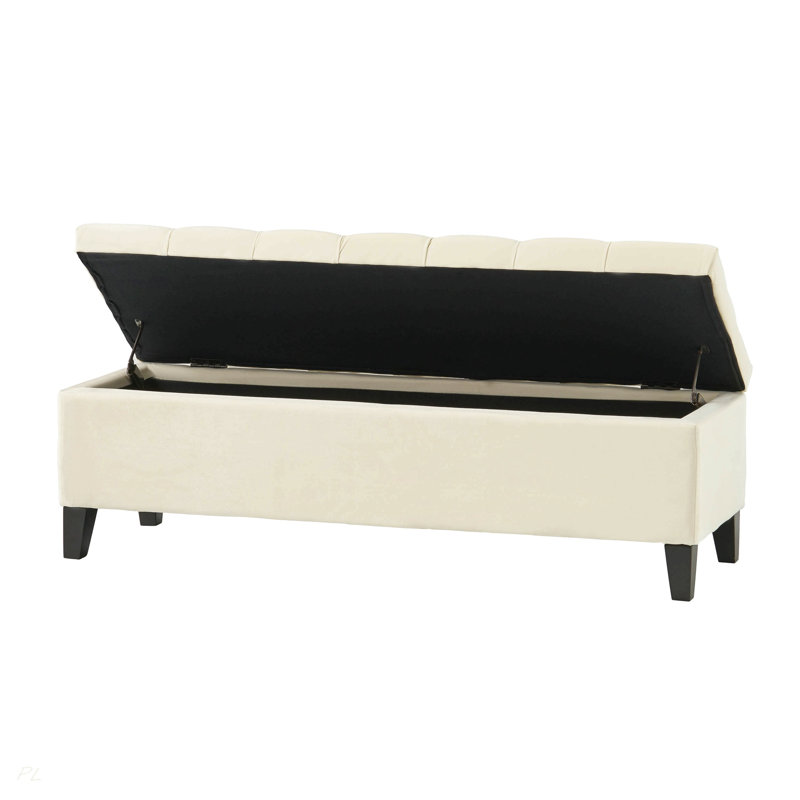 Button - Tufted And Diamond - Stitched Storage Ottoman, Beige