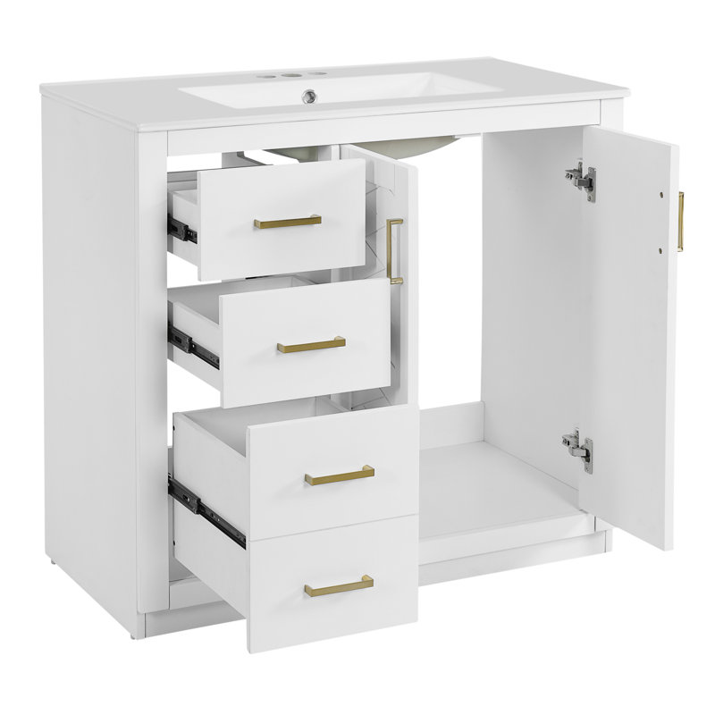 Meuble-lavabo de salle de bain avec lavabo en céramique, Blanc