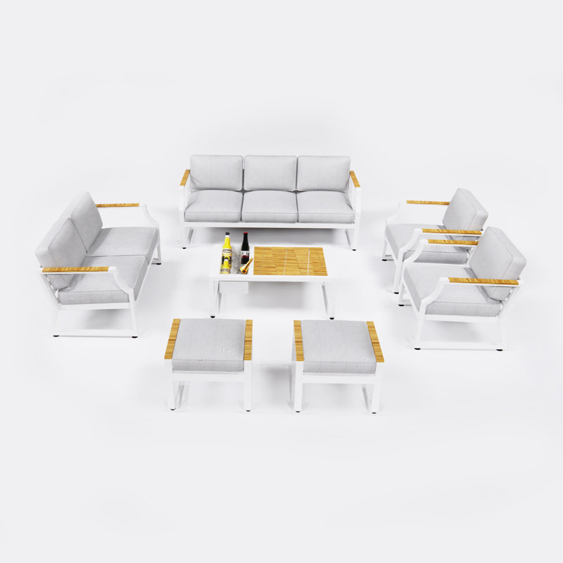 9 - Person Patio Conversation Set with Cushions, White/Brown