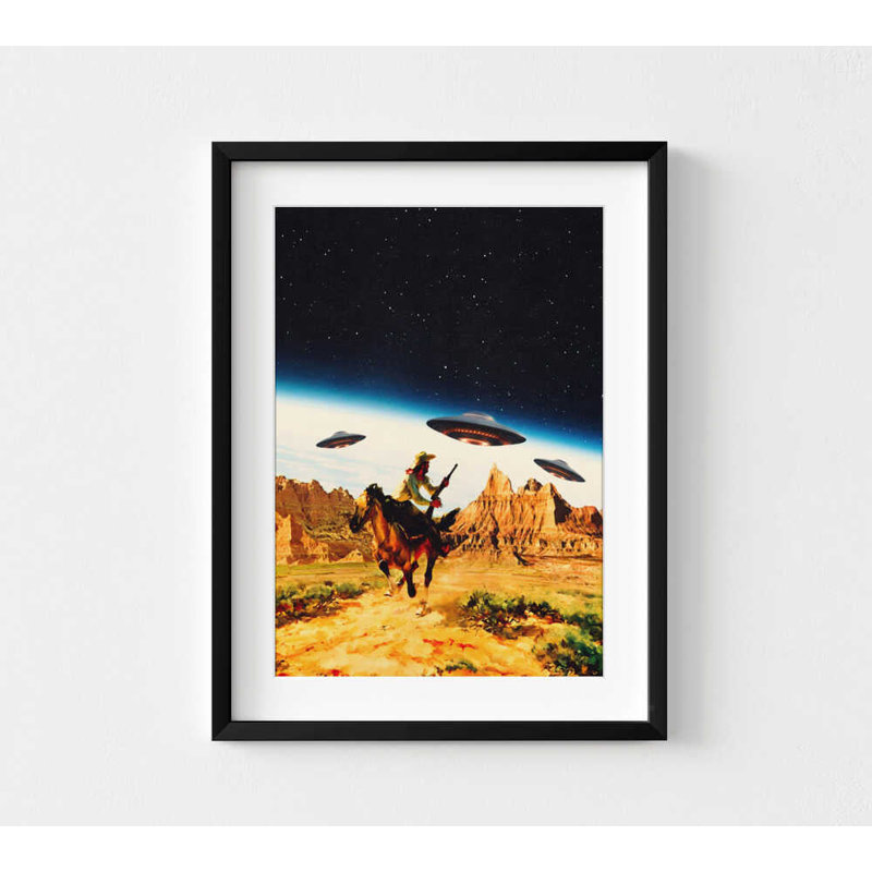 UFO Space Chase, reproduction d'art de science-fiction (décoration murale), 4" H x 6" W, Frameless Print, Does Not Apply
