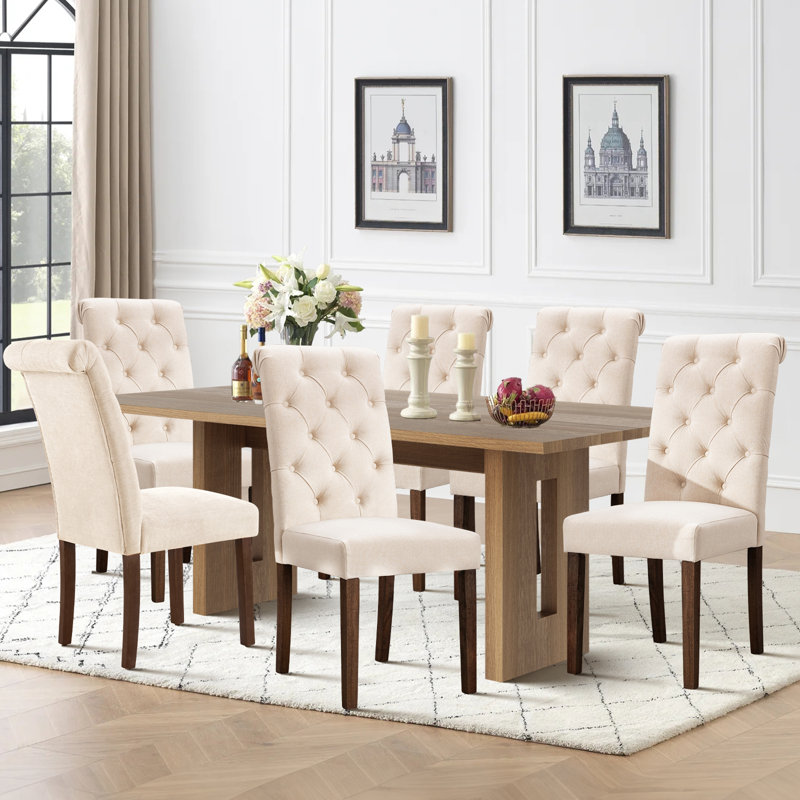 Bookout Tufted Wooden Dining Side Chairs, Beige