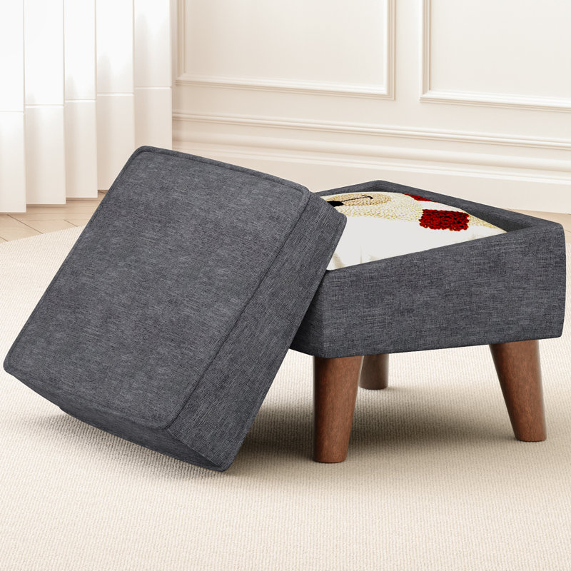 15.75" Wide Rectangle Storage Ottoman Stool, Entryway Ottoman Chairs,Footstools, Gray Linen