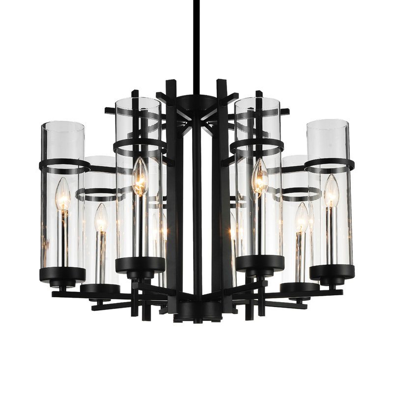 Lustre noir 8 lumières Maren, plafonnier moderne de 26 pouces pour la salle à manger ou la cuisine