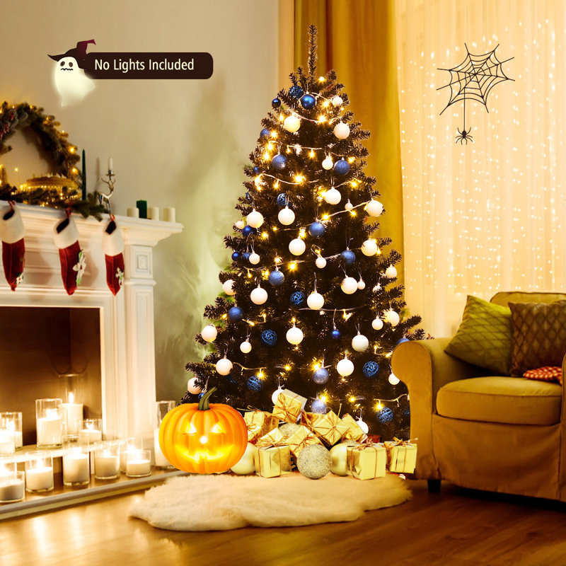 Arbre de Noël noir en épinette artificielle, H 7 pi 6 po