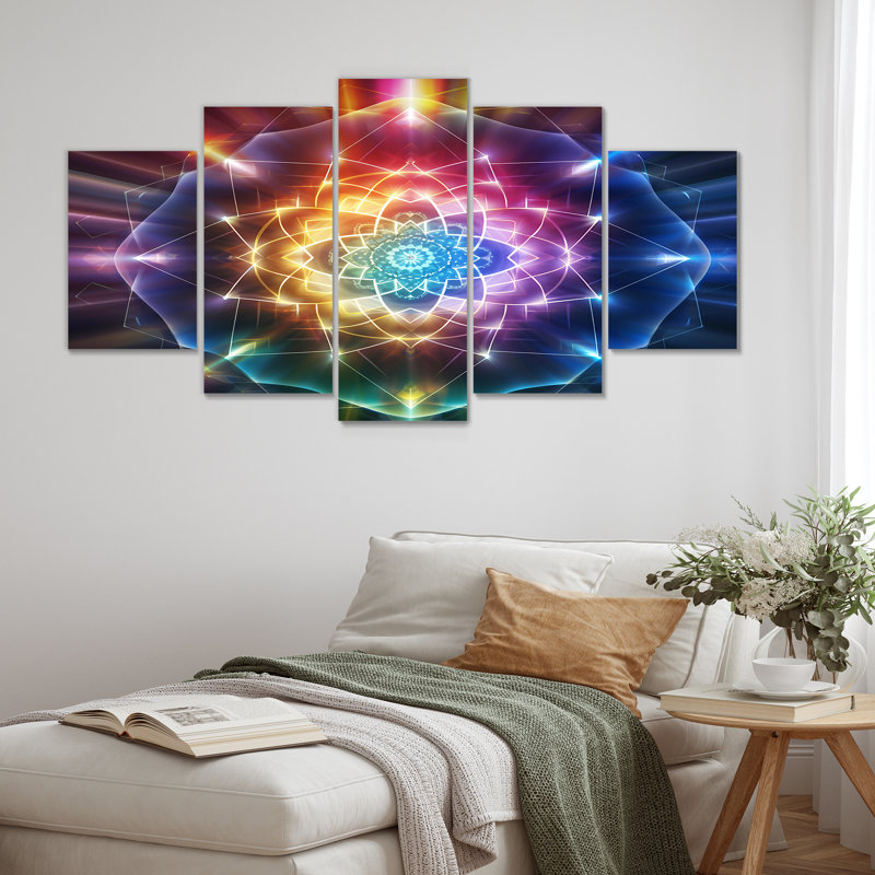 Mandala arc-en-ciel magique - ensemble de 5 décorations géométriques murales, H 32 po x l 60 po