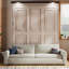 Grand lit escamotable avec canapé, lumières DEL, armoire murale peu encombrante, canapé rembourré, beige
