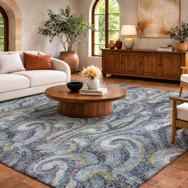 Tapis à vagues de qualité supérieure lavable à la machine ADS193, Orageux, 10 pi x 14 pi