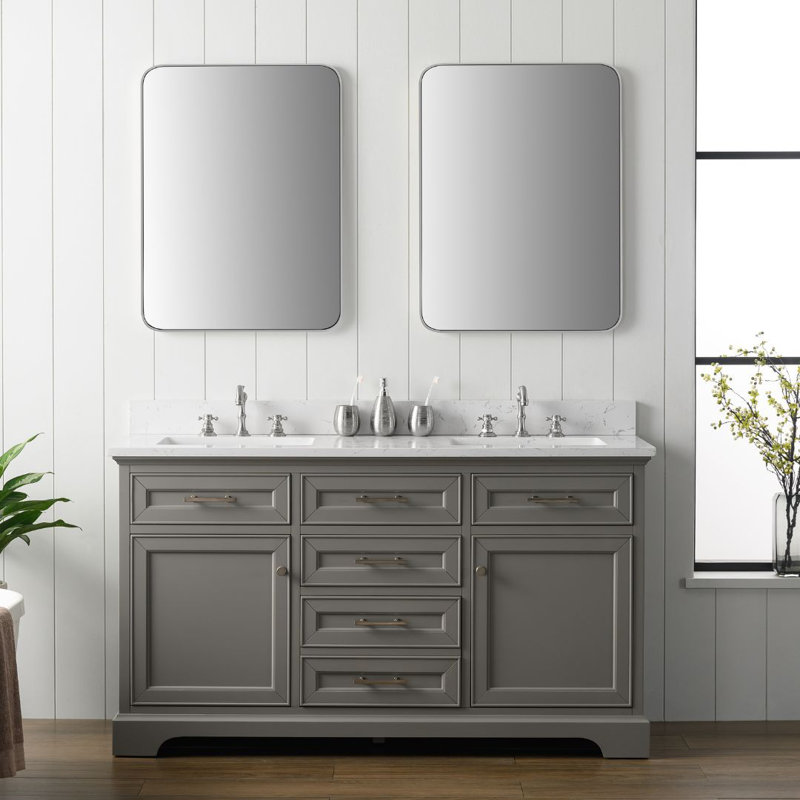 Thompson 60" W Double Vanity, Gray/Brushed Nickel