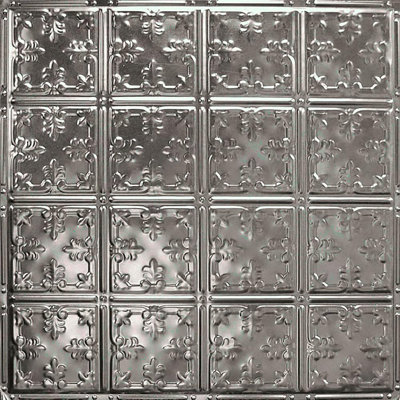American Tin Ceilings 2 pi x 2 pi (24 po x 24 po) panneaux muraux et tuiles cloutées de plafond - tuile métallique embossée avec motif fleur de lys (ensemble de 5 - couvre 20 pieds carrés)