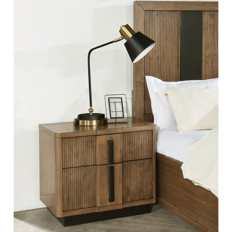 Ingileif 2-drawer Nightstand Bedside Table Ash Brown