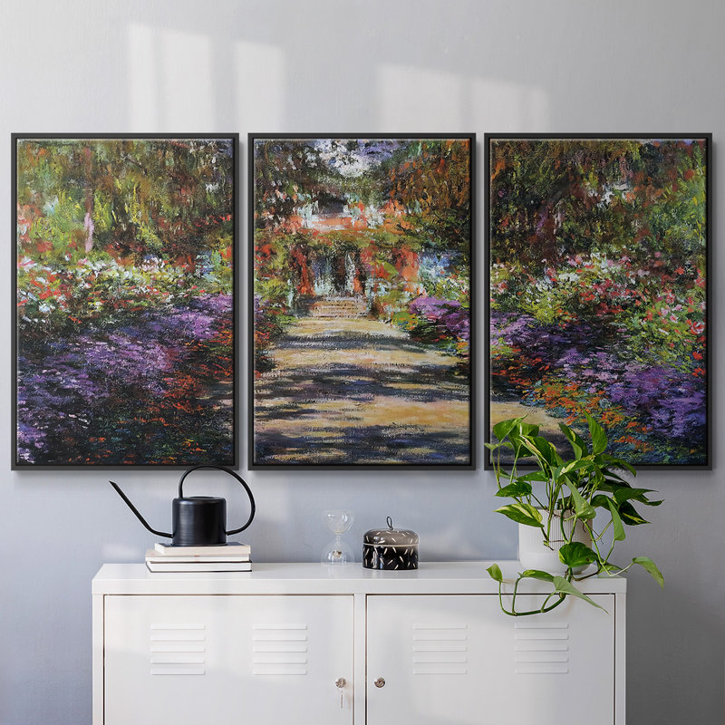 Sentier dans le jardin de Monet à Giverny, 1901, reproduction d'art sur toile encadrée 3 pièces, H 36 po x l 75 po x P 2 po
