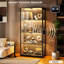 Display Cabinet with Glass Doors, 4-Tier Curio Cabinet with 3 Color Lights for Collectibles-154490503