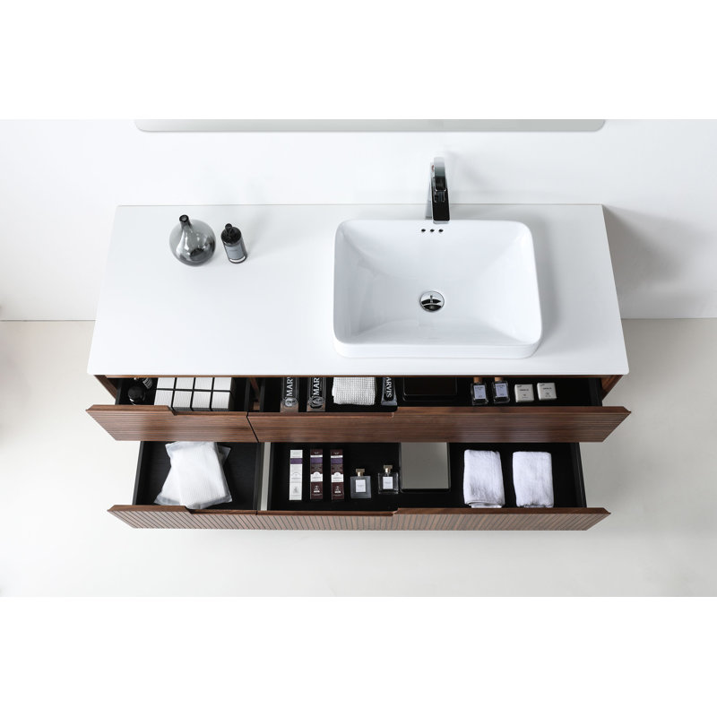 Orsa 60" Natural Walnut Veneer Plywood Bathroom Vanity with Engineered Quartz Top