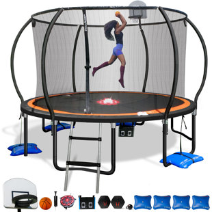 Trampoline Trujump Pro 12 pi avec fonctions multijoueurs et système d'enclos, orange