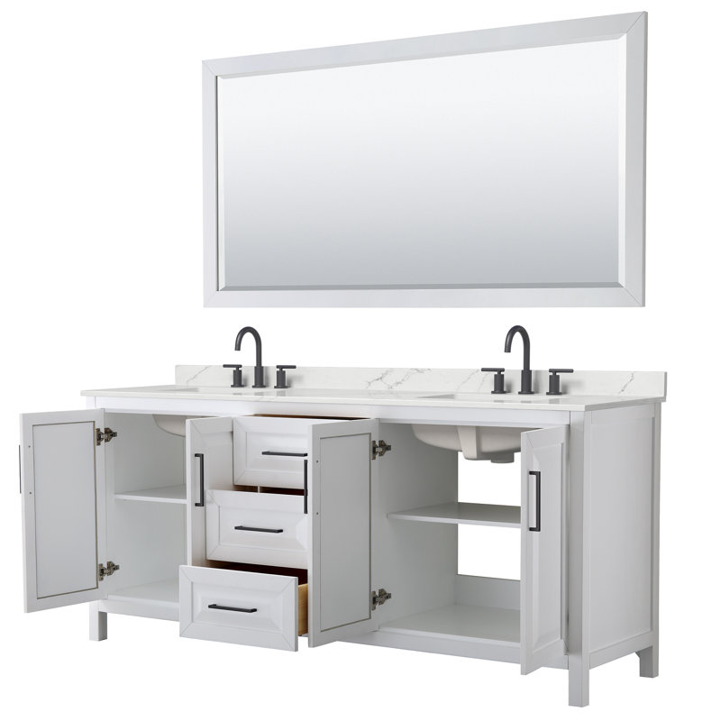 Daria 80'' W Vanity, White, Matte Black, Giotto Quartz