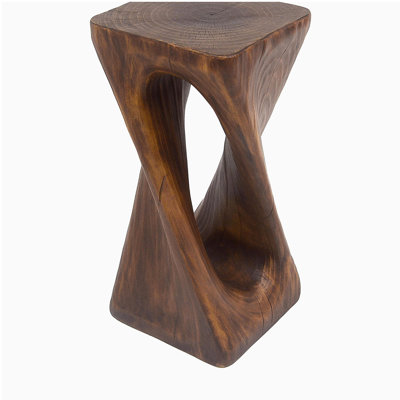 Outdoor Side Table,Twist Shape End Table,Decorative Accent Table,Garden Stool Table for Patio Balcony Beach Pool Side,Lightweight Concrete,Wood Like Texture,Antique brown Color