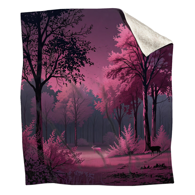 Forêt rose avec couvertures de cerf, 50in W x 60in H