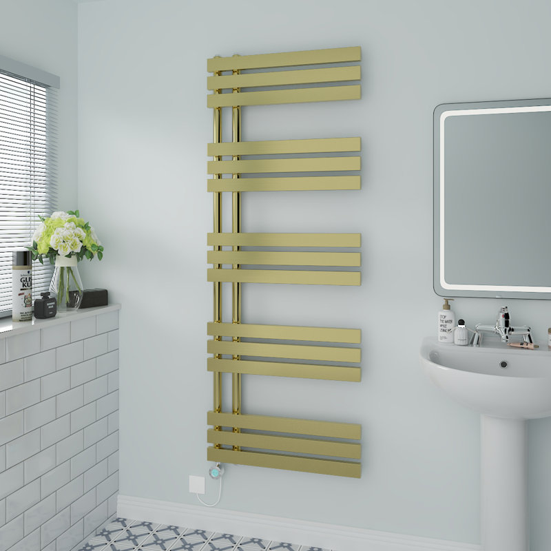 Resma Designer Towel Rail Heated Towel Rails, Brushed Brass, 160cm H x 60cm W x 7.35cm D