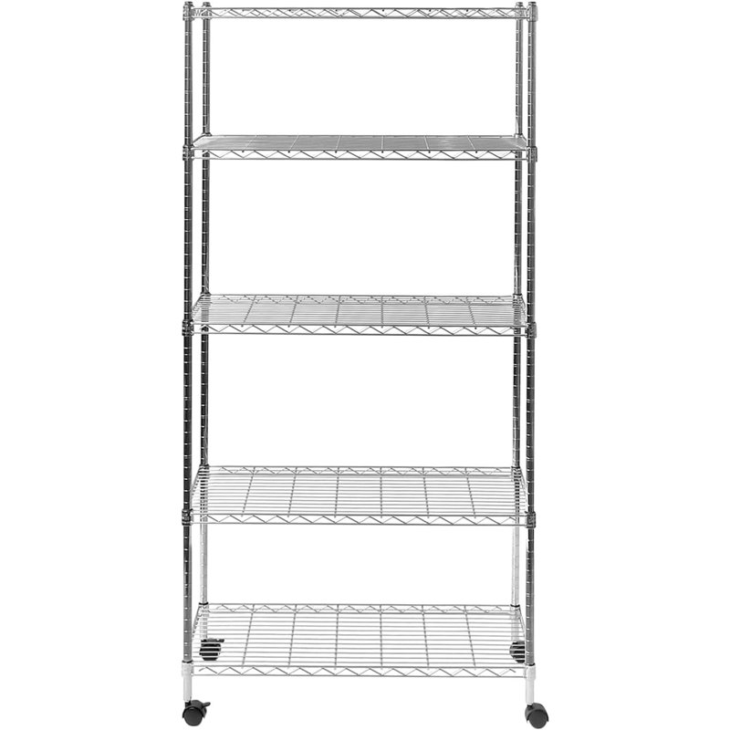Étagère en fil d'acier à 5 niveaux avec roues 30 x 14 x 60 Seville Classics, chrome, Chrome chrome
