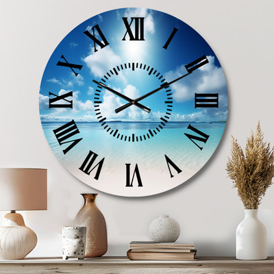 Sand And Blue Caribbean Sea II - Nautical & Beach Black Face Wall Clock