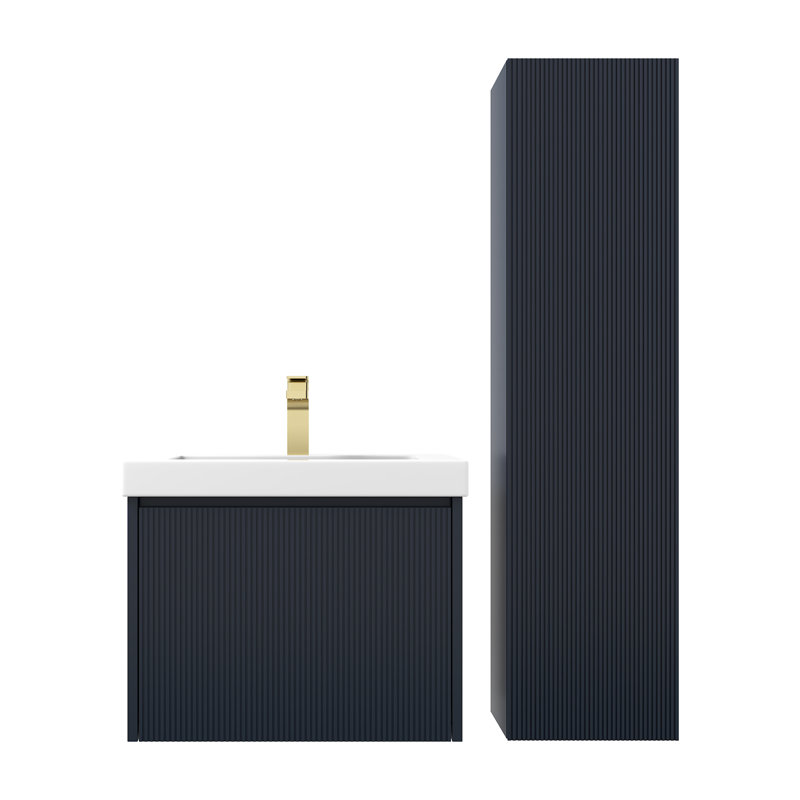 Meuble-lavabo flottant 24 po avec lavabo et armoire latérale Pierluigi, Bleu nuit
