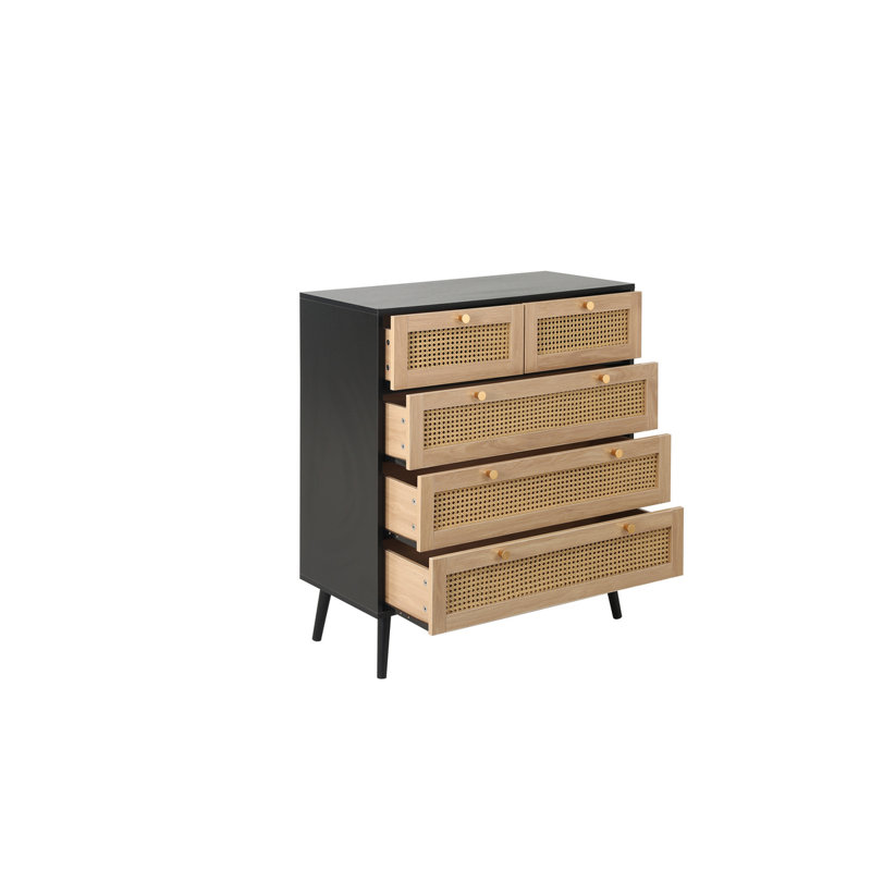 Noemi 85cm W 5 - Drawer Chest of Drawers, Oak/Black