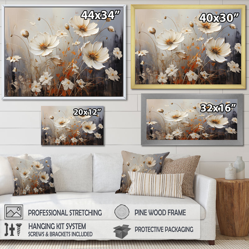 Champ captivant de fleurs I - reproduction, Cadre simple blanc, H 30 po x l 40 po x P 1,5 po