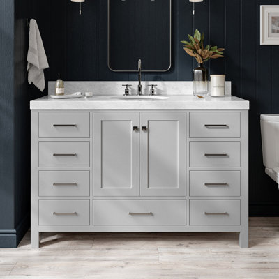 Meuble-lavabo simple en bois massif Cambridge avec comptoir en marbre de Carrare 2 po