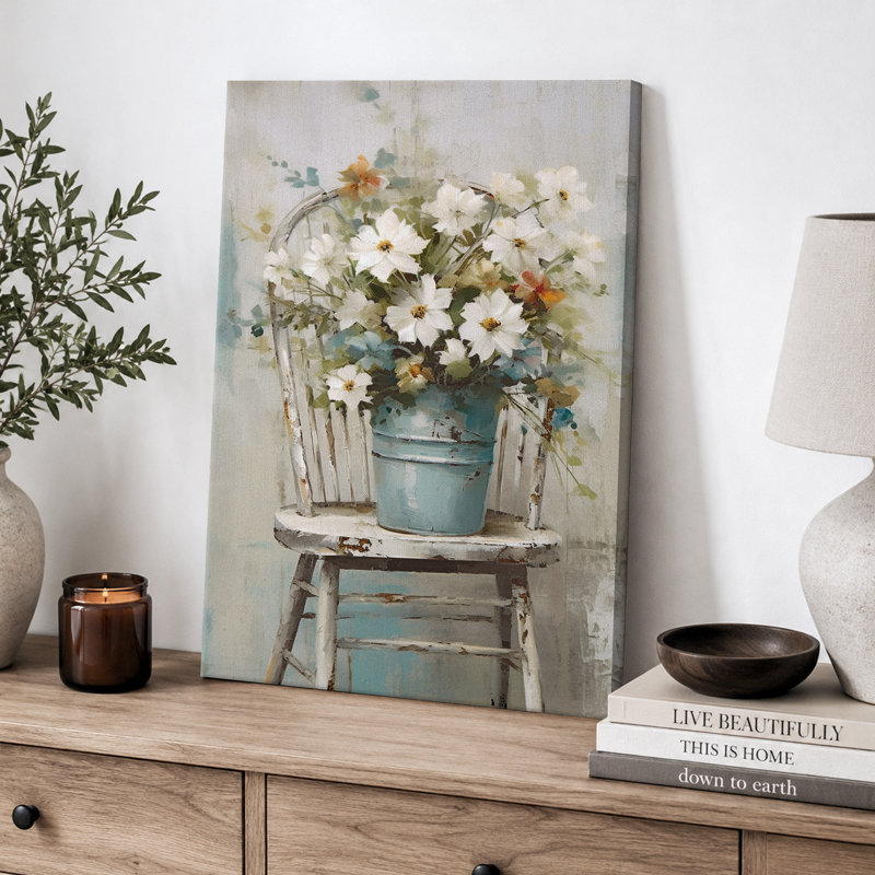 Vibrant Wildflower «White Daisy Flowers Bouquet Artwork, Modern French Rustic French Country Floral Walls, Large Encadré, Impression Giclée Sur Toile»