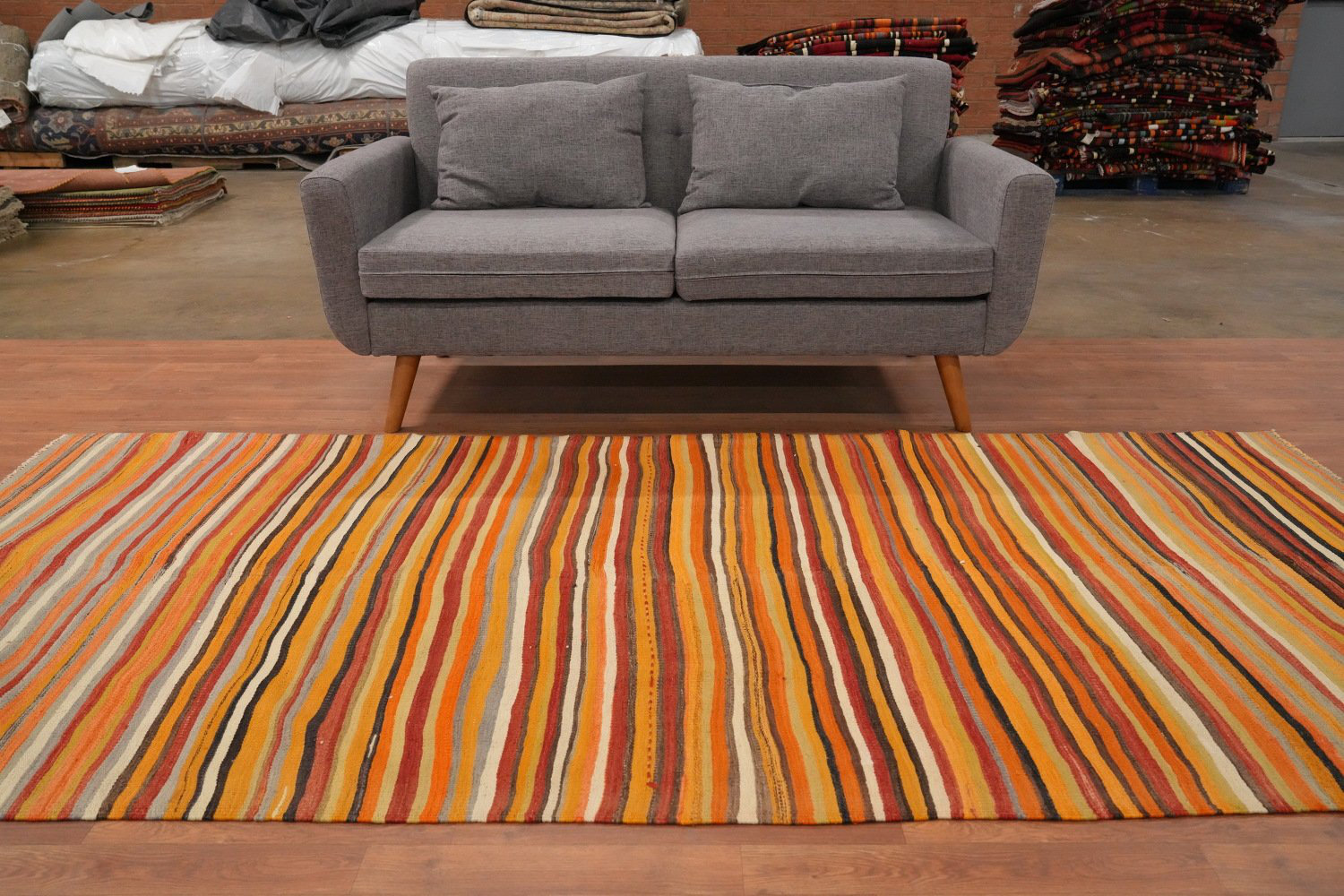 Isabelline Streaked Kilim Runner Rug 4x9 in Shades of Sunset | Wayfair