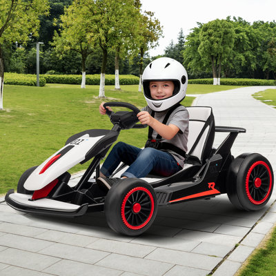 24V Drift Kart for Kids 8.1 MPH, Electric Go Kart with 2X150W Strong Motor, 7AH Big Battery, Electric Pedals, Outdoor Race Toy with Music & 2 Speeds for Boys & Girls Ages 6+, White