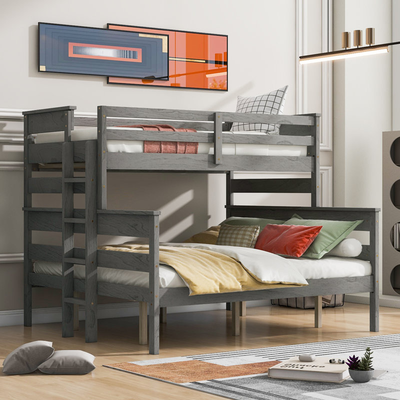 Twin XL over Queen Bunk Bed, Light Gray, Extra Long Twin Over Queen