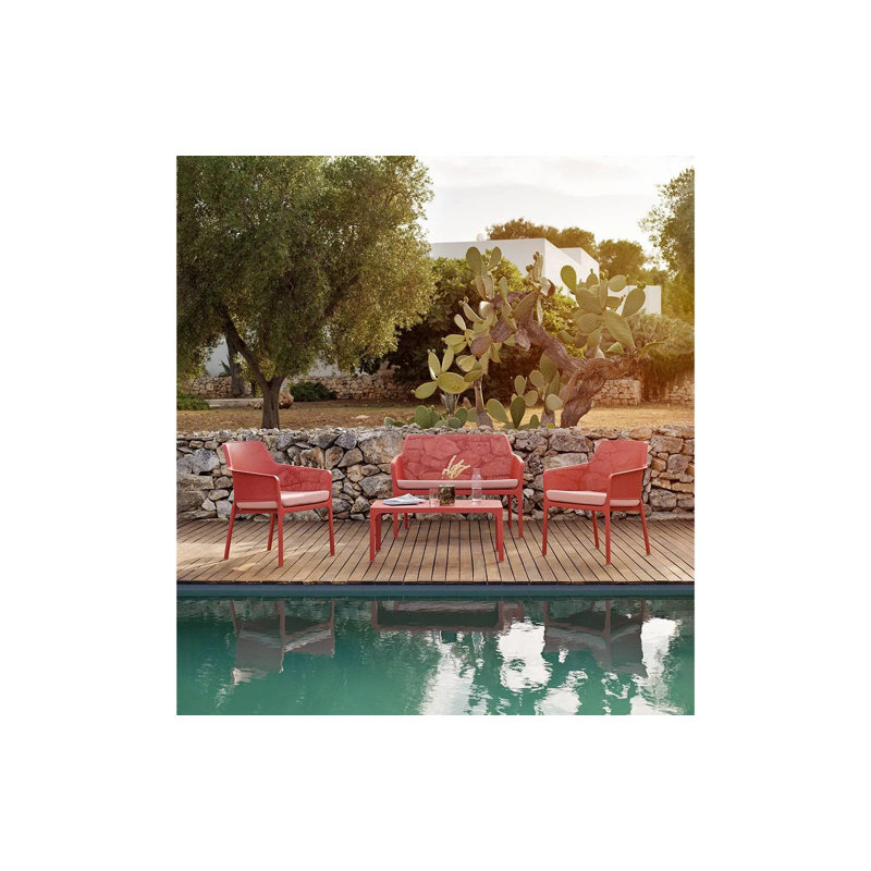 Net Outdoor Bench, Coral