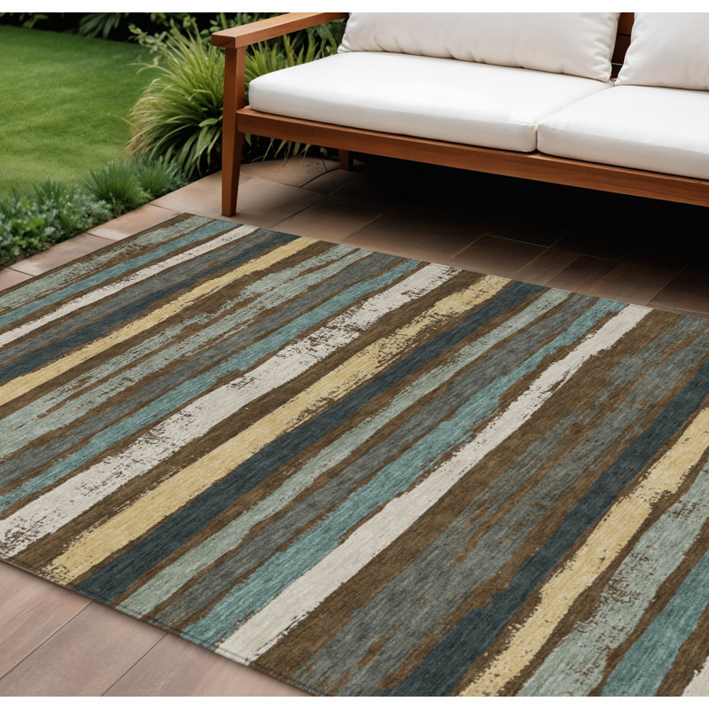 Tapis intérieur lavable rayé brun 8 pi x 10 pi