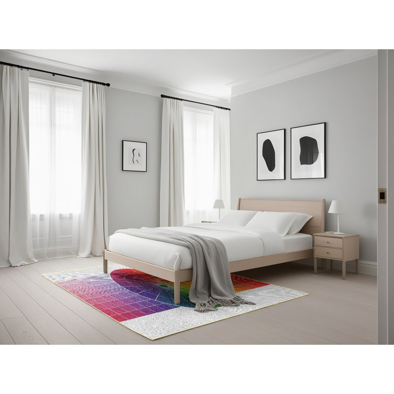 Tapis gris/vert/rouge à motifs, Rectangle 5 pi x 7 pi