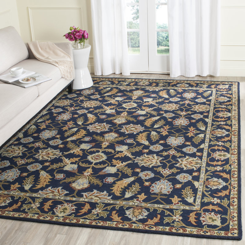 Ferrera Oriental Handmade Tufted Wool Navy Area Rug, Rectangle 4' x 6'