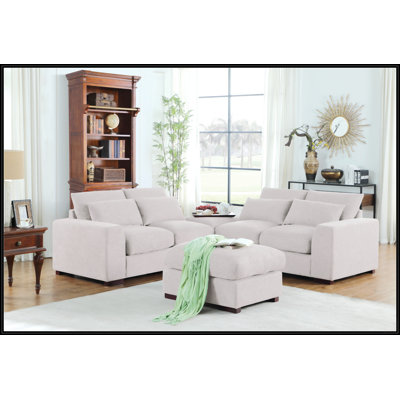 Tatman Linen Blend Sectional With 2 Ottomans