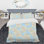 Cream And Blue Floral Striped Polyester Floral Duvet Cover