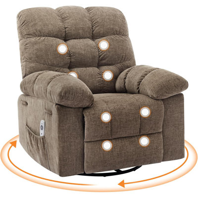 Oversized Rocking Recliner Chair, 360 Degree Swivel Massage Chair with Vibration Massage and Heat by Ebern Designs