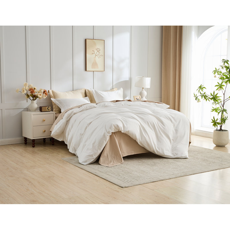 Ensemble de housse de couette en coton égyptien 3 pièces, Blanc, Housse de couette pour grand lit et 2 taies décor